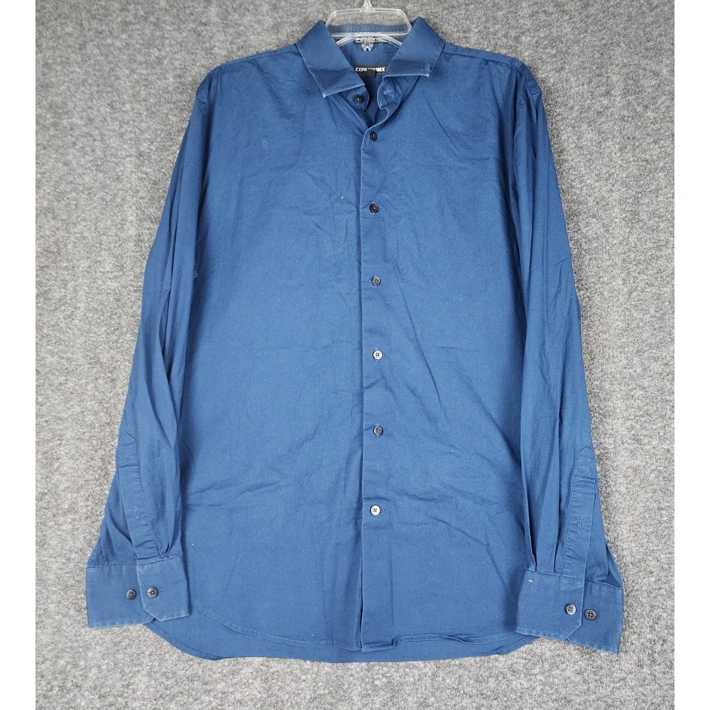 Express 1MX Button Down Shirt Mens Large Modern Fit Stretch Cotton Long Sleeve